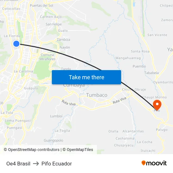 Oe4 Brasil to Pifo Ecuador map