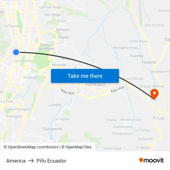 America to Pifo Ecuador map
