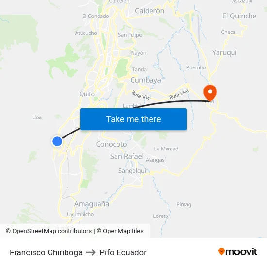 Francisco Chiriboga to Pifo Ecuador map