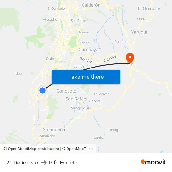 21 De Agosto to Pifo Ecuador map