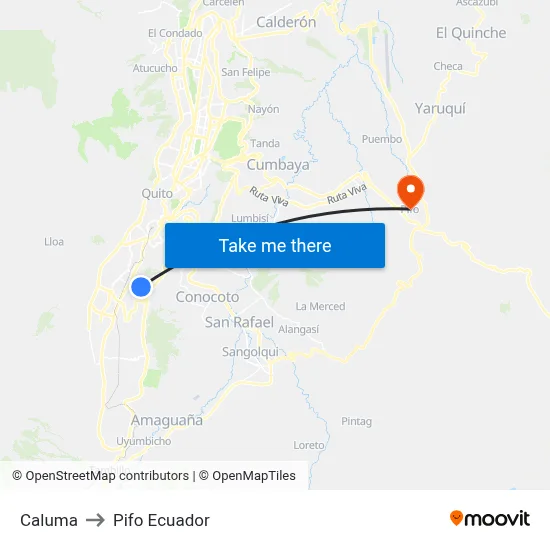Caluma to Pifo Ecuador map