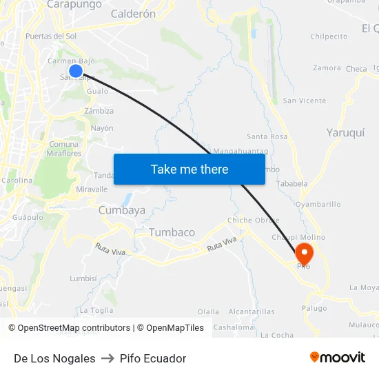 De Los Nogales to Pifo Ecuador map