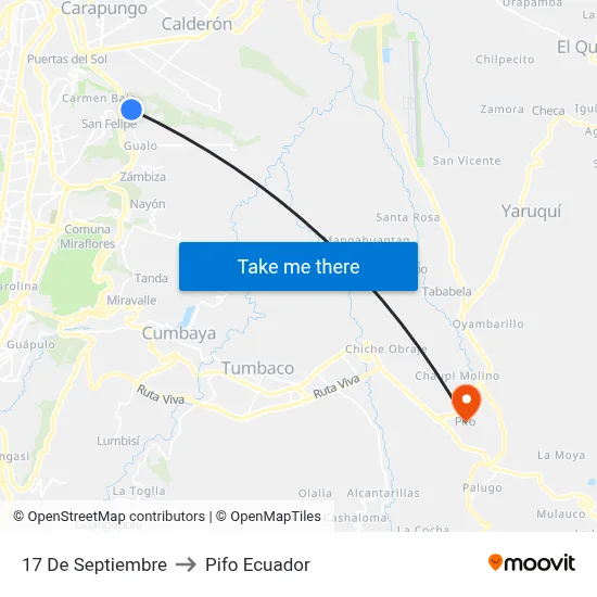 17 De Septiembre to Pifo Ecuador map
