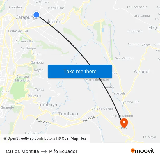 Carlos Montilla to Pifo Ecuador map