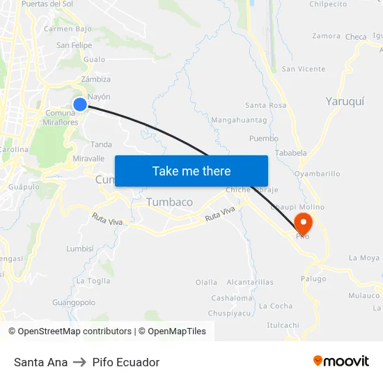 Santa Ana to Pifo Ecuador map
