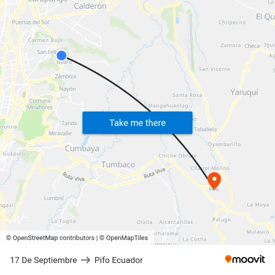 17 De Septiembre to Pifo Ecuador map