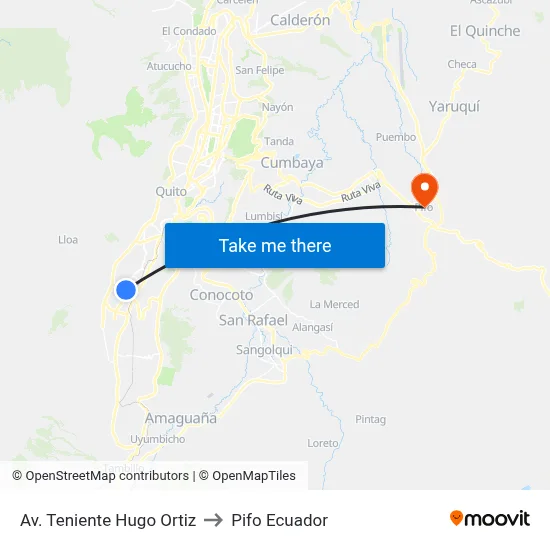 Av. Teniente Hugo Ortiz to Pifo Ecuador map