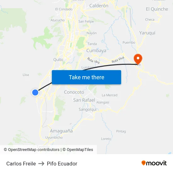 Carlos Freile to Pifo Ecuador map