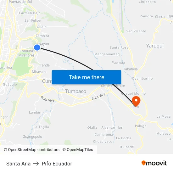 Santa Ana to Pifo Ecuador map