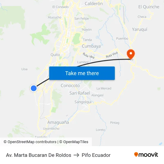 Av. Marta Bucaran De Roldos to Pifo Ecuador map