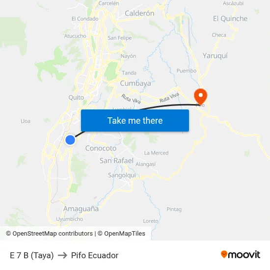 E 7 B (Taya) to Pifo Ecuador map