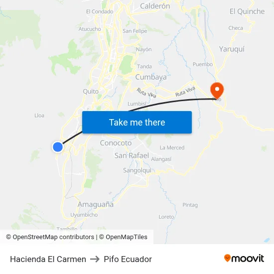 Hacienda El Carmen to Pifo Ecuador map