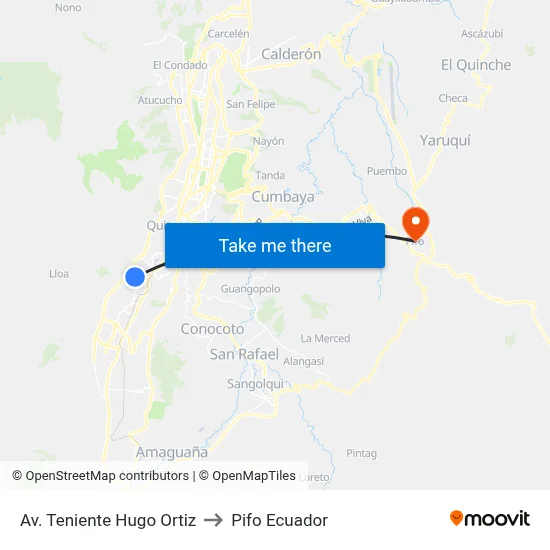 Av. Teniente Hugo Ortiz to Pifo Ecuador map