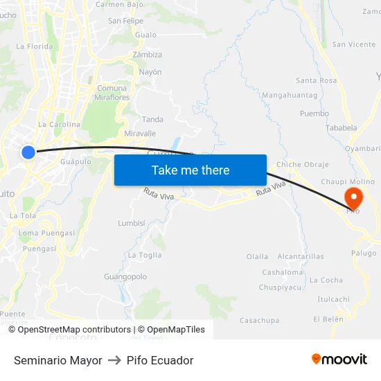 Seminario Mayor to Pifo Ecuador map