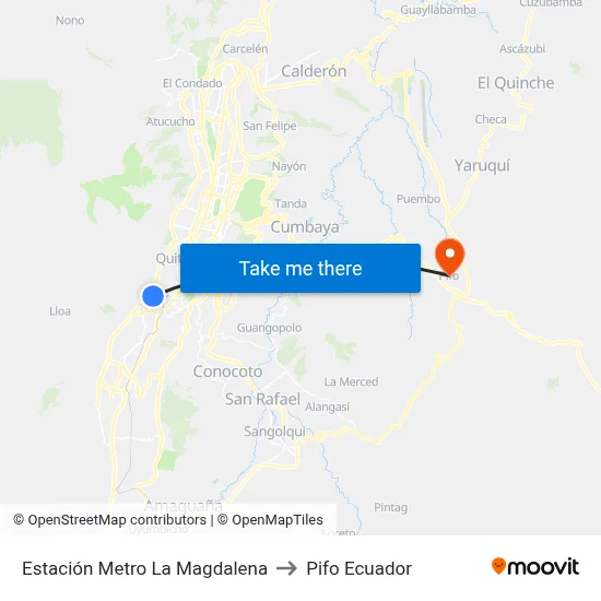 Estación Metro La Magdalena to Pifo Ecuador map