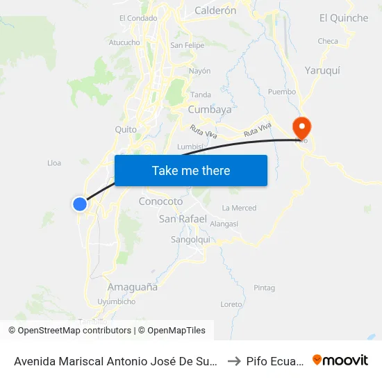 Avenida Mariscal Antonio José De Sucre, 70 to Pifo Ecuador map
