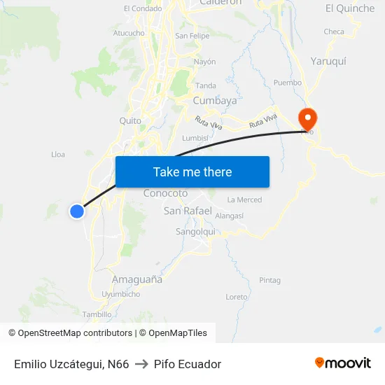 Emilio Uzcátegui, N66 to Pifo Ecuador map
