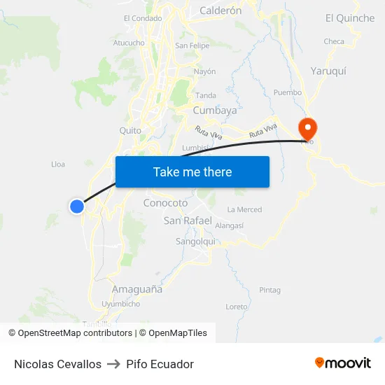 Nicolas Cevallos to Pifo Ecuador map