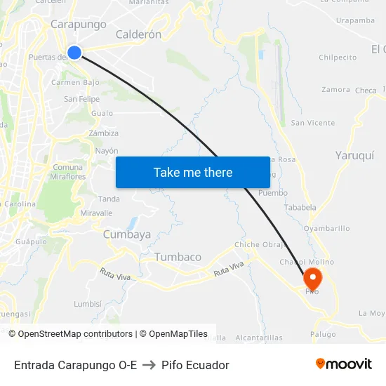 Entrada Carapungo O-E to Pifo Ecuador map