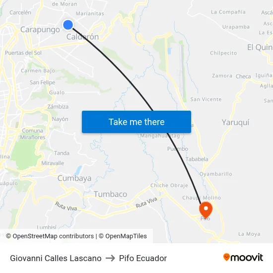 Giovanni Calles Lascano to Pifo Ecuador map