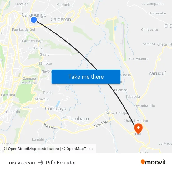 Luis Vaccari to Pifo Ecuador map