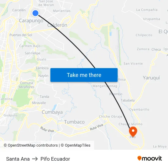 Santa Ana to Pifo Ecuador map