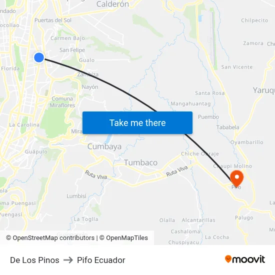 De Los Pinos to Pifo Ecuador map