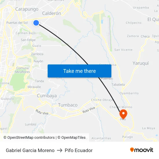 Gabriel Garcia Moreno to Pifo Ecuador map