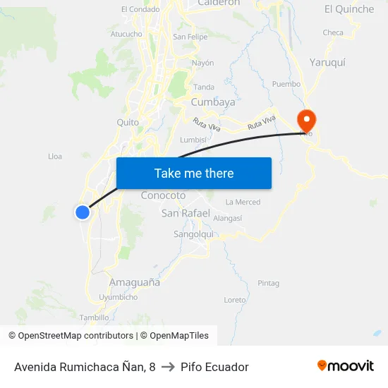 Avenida Rumichaca Ñan, 8 to Pifo Ecuador map