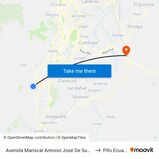 Avenida Mariscal Antonio José De Sucre, 489 to Pifo Ecuador map