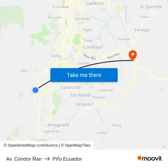 Av. Cóndor Ñan to Pifo Ecuador map