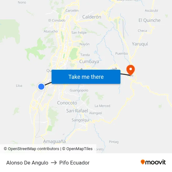 Alonso De Angulo to Pifo Ecuador map