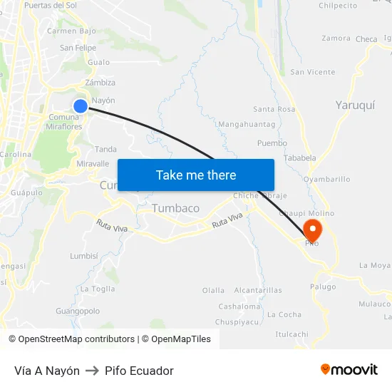 Vía A Nayón to Pifo Ecuador map