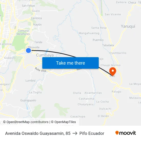 Avenida Oswaldo Guayasamín, 85 to Pifo Ecuador map