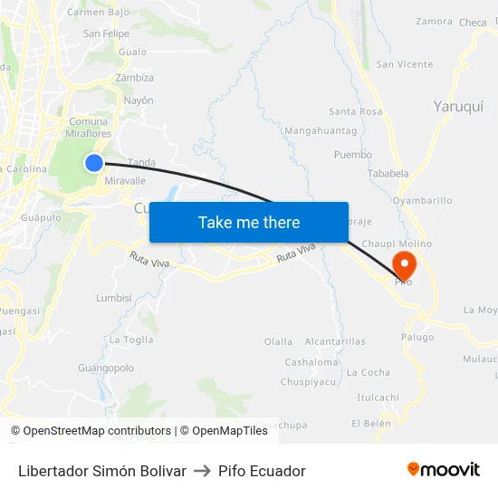 Libertador Simón Bolivar to Pifo Ecuador map