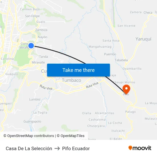 Casa De La Selección to Pifo Ecuador map