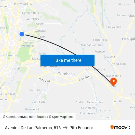 Avenida De Las Palmeras, 516 to Pifo Ecuador map