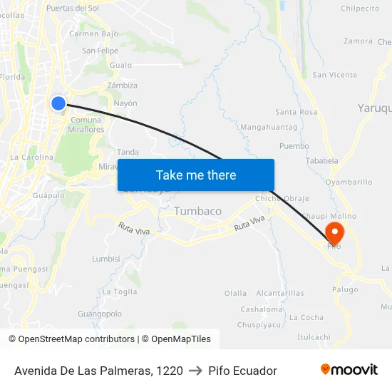 Avenida De Las Palmeras, 1220 to Pifo Ecuador map