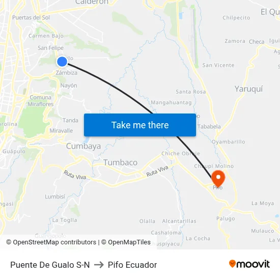 Puente De Gualo S-N to Pifo Ecuador map