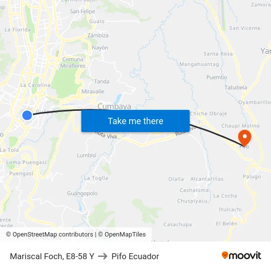 Mariscal Foch, E8-58 Y to Pifo Ecuador map
