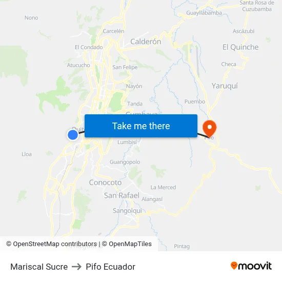 Mariscal Sucre to Pifo Ecuador map