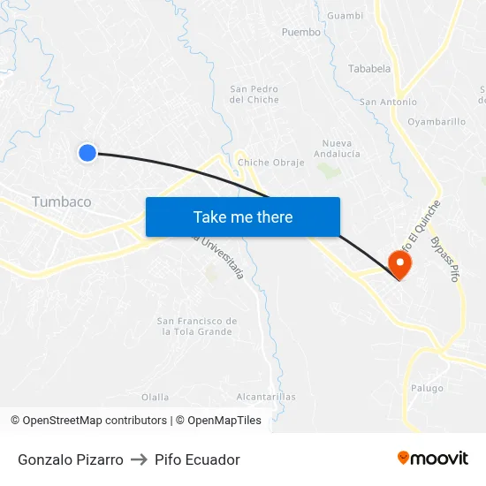 Gonzalo Pizarro to Pifo Ecuador map