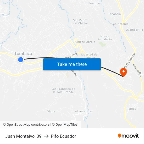 Juan Montalvo, 39 to Pifo Ecuador map