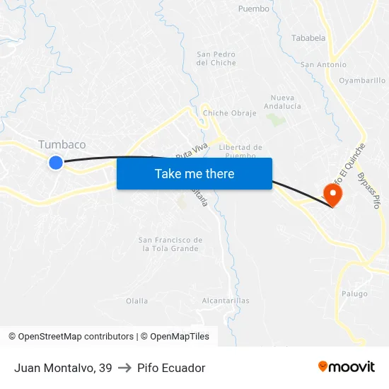 Juan Montalvo, 39 to Pifo Ecuador map