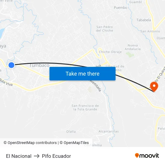 El Nacional to Pifo Ecuador map
