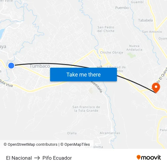 El Nacional to Pifo Ecuador map