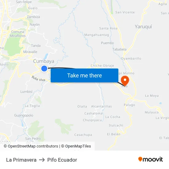 La Primavera to Pifo Ecuador map