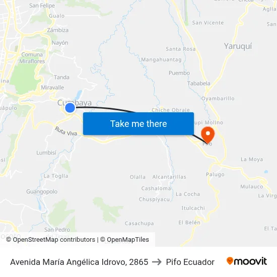 Avenida María Angélica Idrovo, 2865 to Pifo Ecuador map