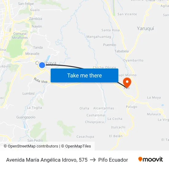 Avenida María Angélica Idrovo, 575 to Pifo Ecuador map
