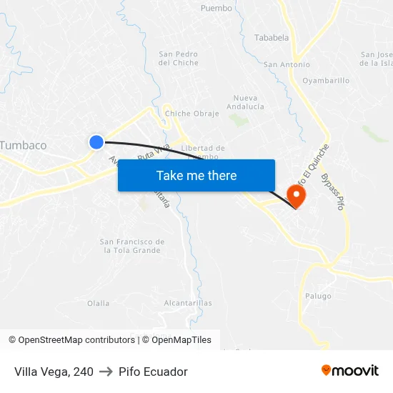Villa Vega, 240 to Pifo Ecuador map